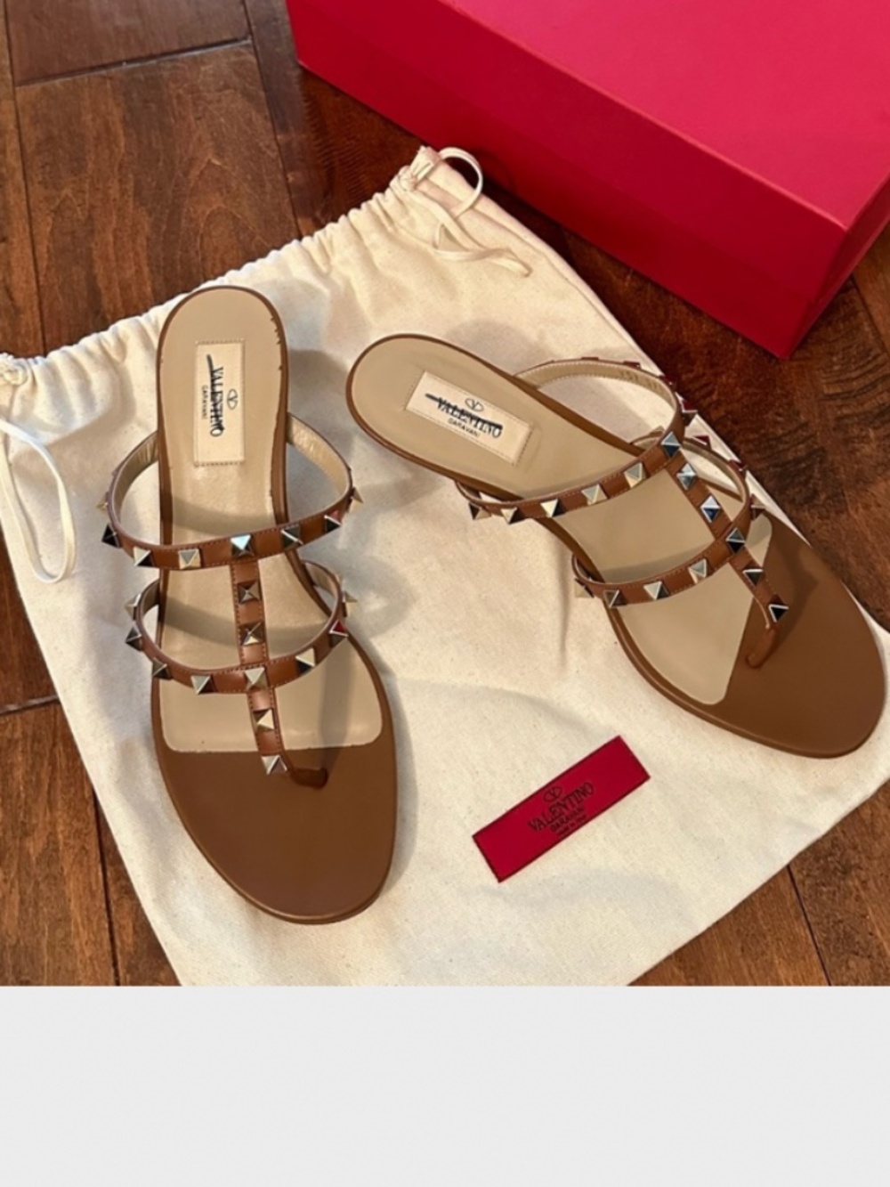 Valentino Garavani Brown Leather Rockstud Kitten Heel Sandals Sz 38/38.5